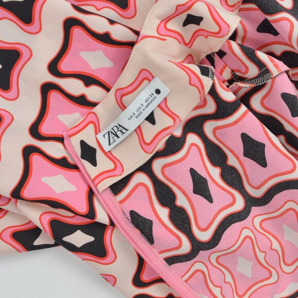 Zara Retro Mod Geometric Printed Mini Dress Long Sleeve Small - Picture 7 of 7